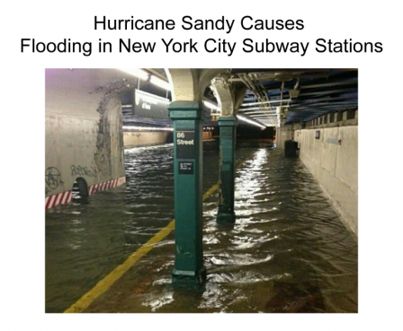 Picture showing a New York City subway flooded by Hurricane Sandy.